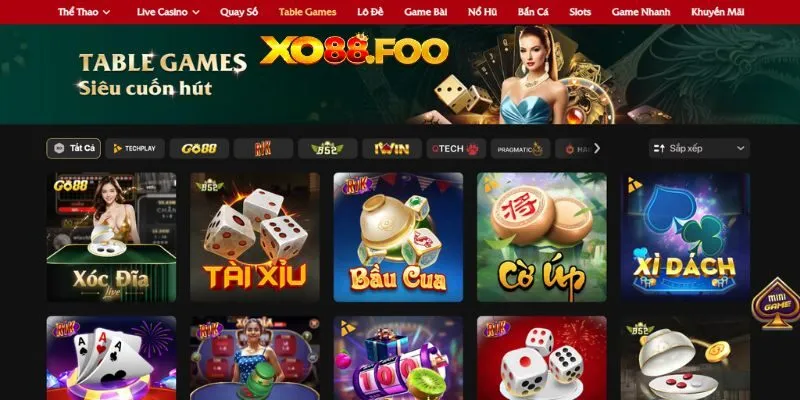 Sảnh table games đa dạng